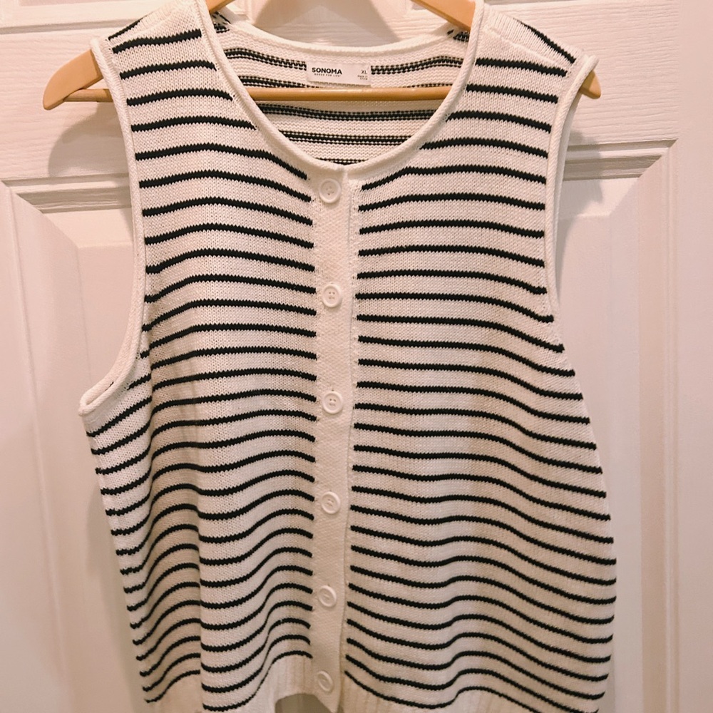 Striped Sleeveless Button-Up Top